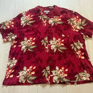 [Caribbean Joe] Red Floral Hawaiian Tropical Button Down Shirt